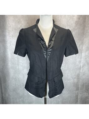 Diesel Short Sleeve Blazer Jacket Women's Sz L Black Cotton Blend Satin Detail